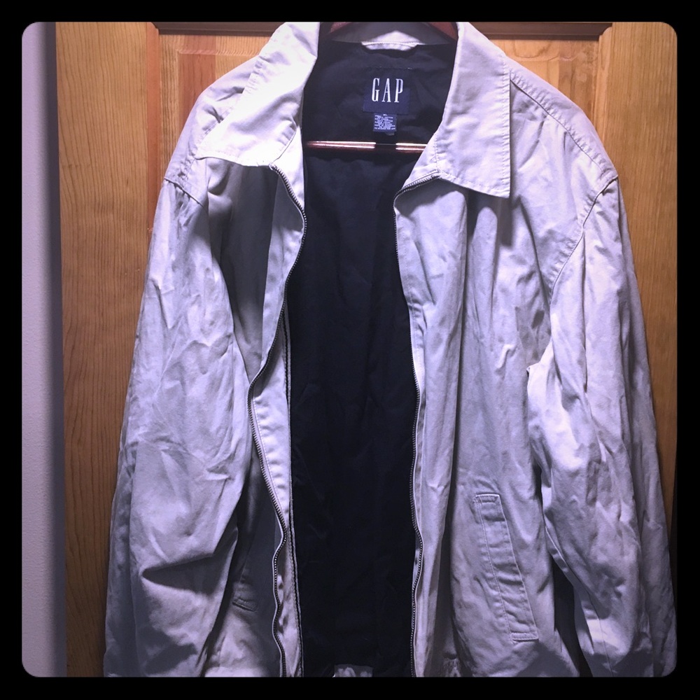 VINTAGE 90S GAP KHAKI FULL ZIP WORKWEAR HARRINGTON JACKET MENS SIZE XL